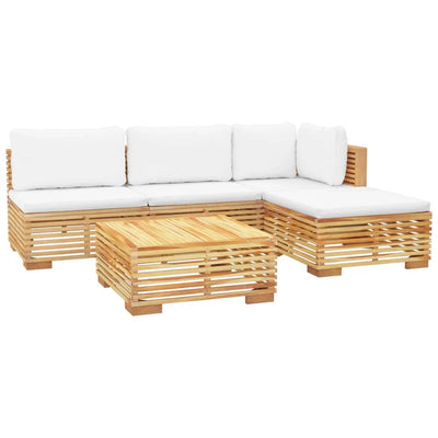 5 Piece Garden Lounge Set with Cushions Solid Wood Teak