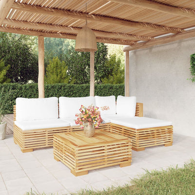 5 Piece Garden Lounge Set with Cushions Solid Wood Teak