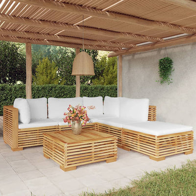 6 Piece Garden Lounge Set with Cushions Solid Wood Teak