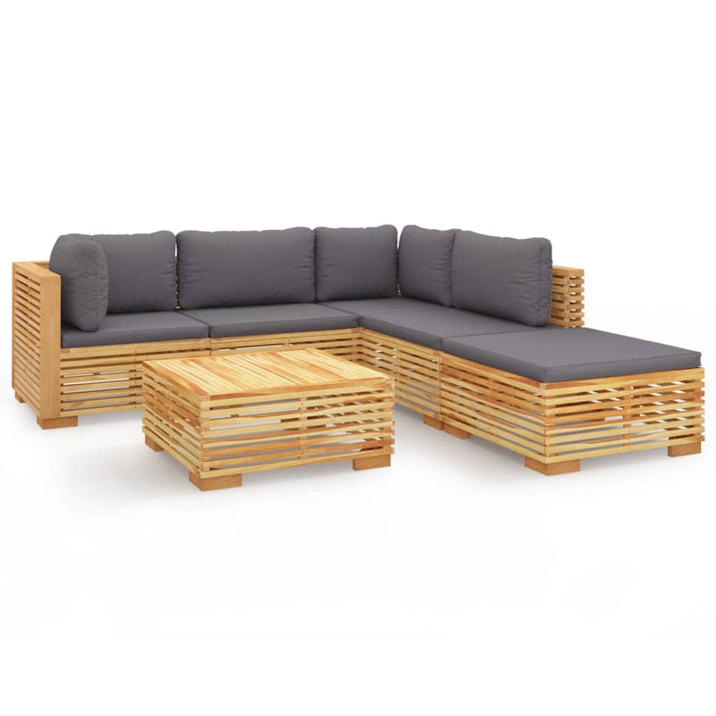 6 Piece Garden Lounge Set with Cushions Solid Wood Teak