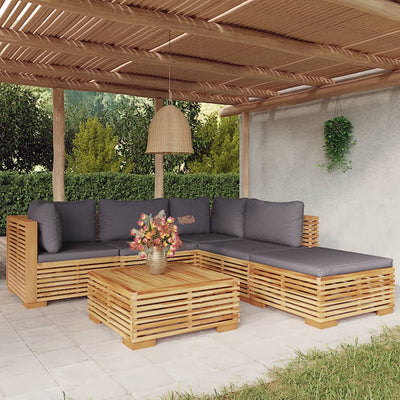 6 Piece Garden Lounge Set with Cushions Solid Wood Teak