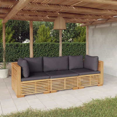 3 Piece Garden Lounge Set with Cushions Solid Wood Teak