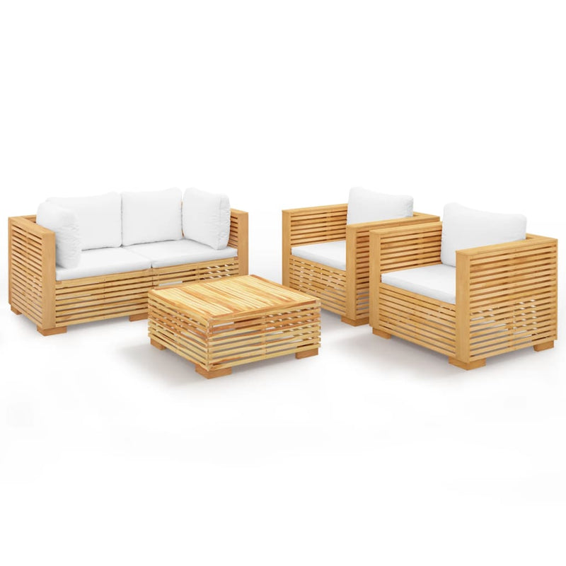 5 Piece Garden Lounge Set with Cushions Solid Wood Teak