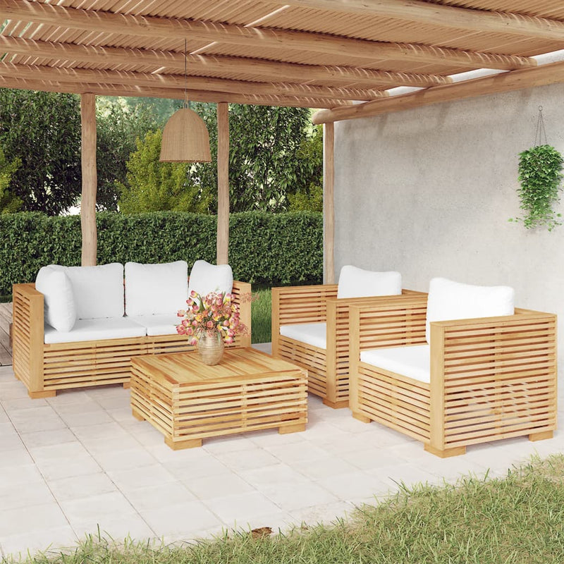 5 Piece Garden Lounge Set with Cushions Solid Wood Teak