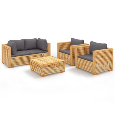 5 Piece Garden Lounge Set with Cushions Solid Wood Teak