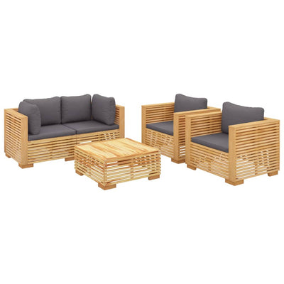 5 Piece Garden Lounge Set with Cushions Solid Wood Teak