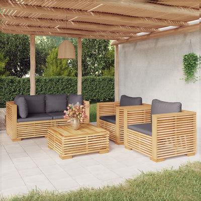 5 Piece Garden Lounge Set with Cushions Solid Wood Teak