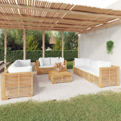 9 Piece Garden Lounge Set with Cushions Solid Wood Teak