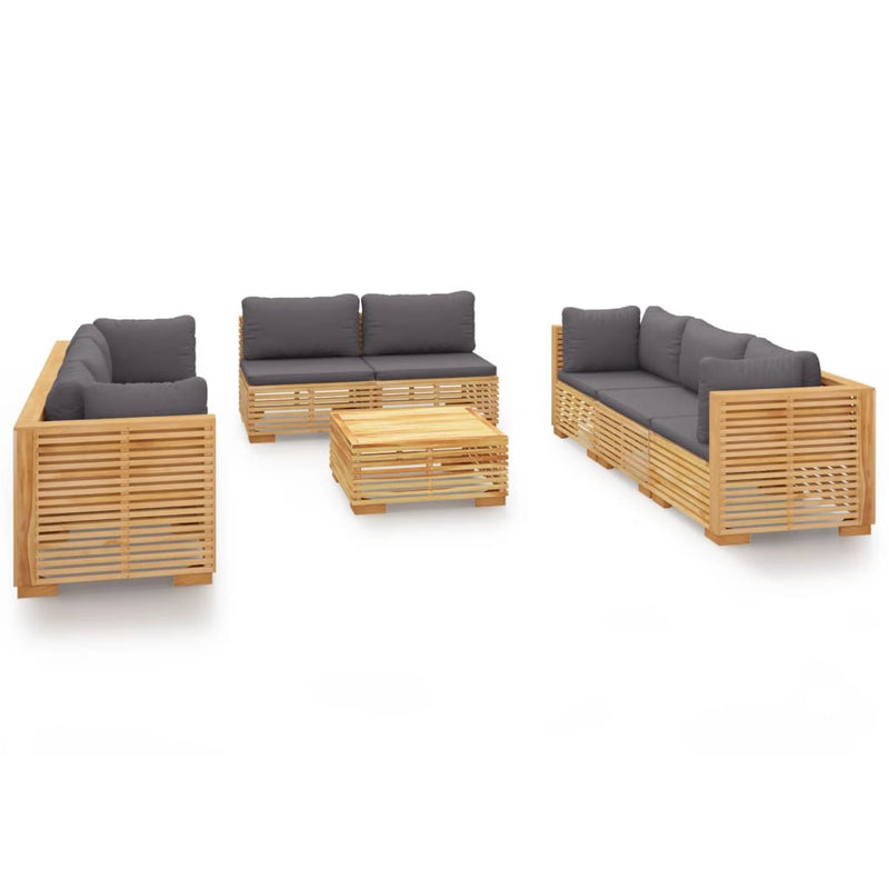 9 Piece Garden Lounge Set with Cushions Solid Teak Wood