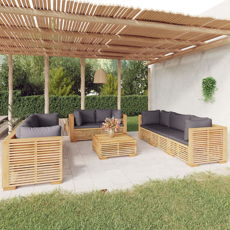 9 Piece Garden Lounge Set with Cushions Solid Teak Wood