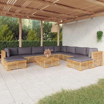 11 Piece Garden Lounge Set with Cushions Solid Teak Wood