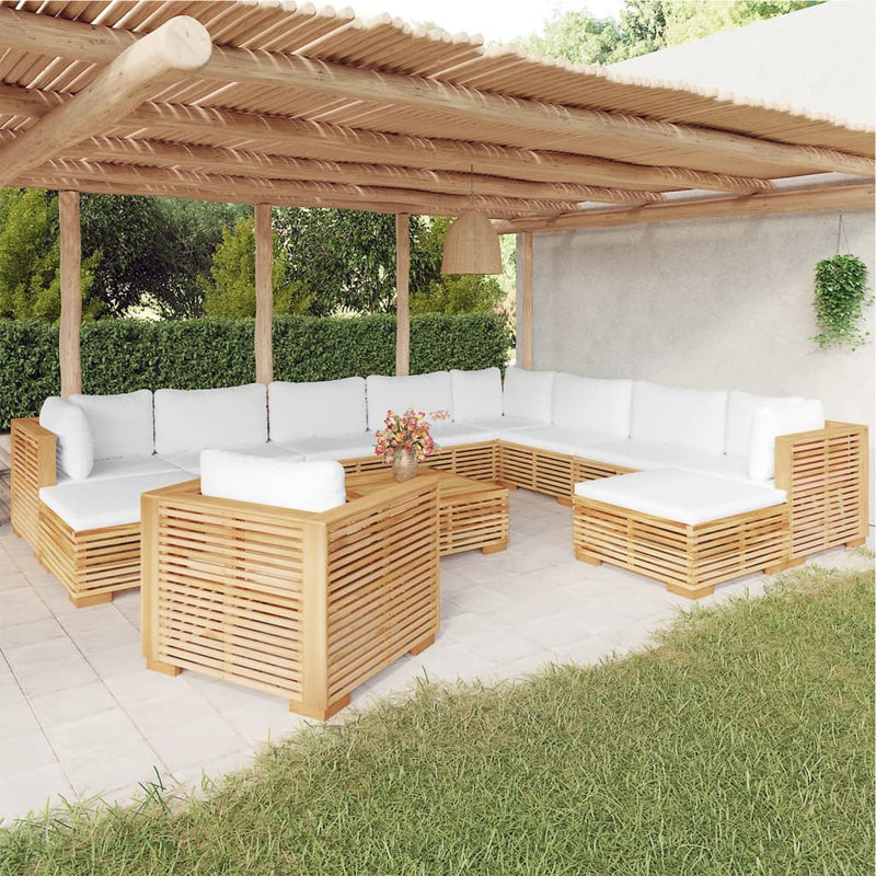 12 Piece Garden Lounge Set with Cushions Solid Teak Wood