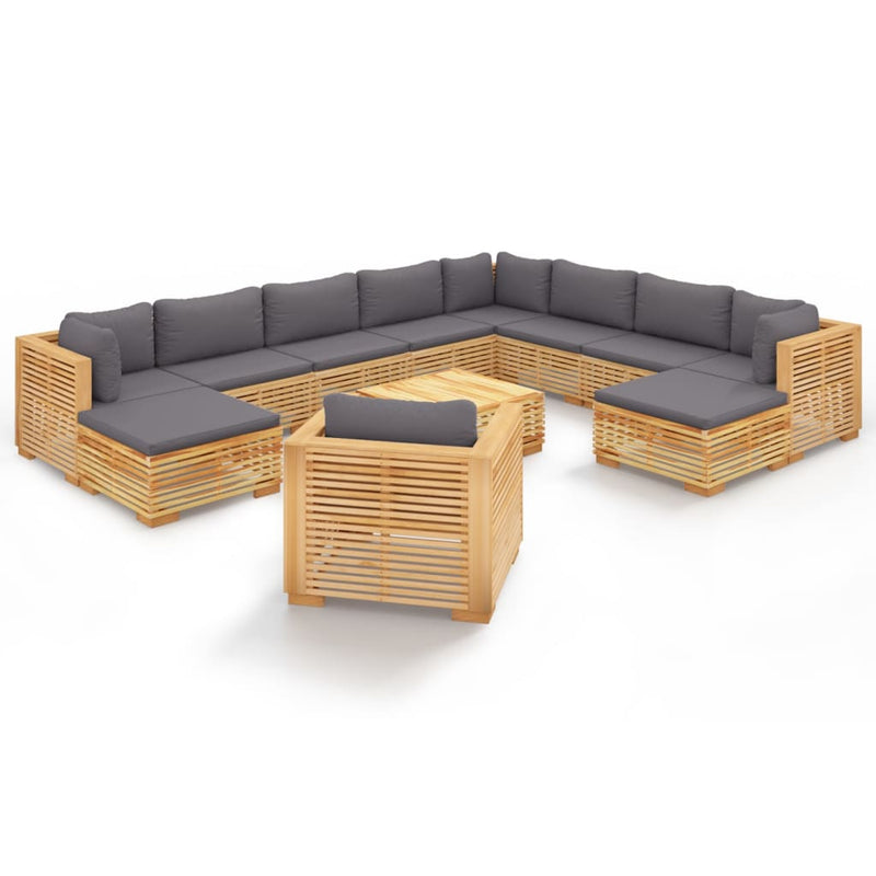 12 Piece Garden Lounge Set with Cushions Solid Teak Wood