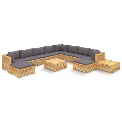 12 Piece Garden Lounge Set with Cushions Solid Teak Wood