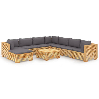 9 Piece Garden Lounge Set with Cushions Solid Teak Wood