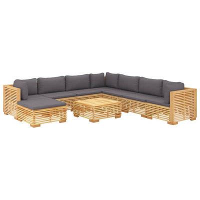 9 Piece Garden Lounge Set with Cushions Solid Teak Wood