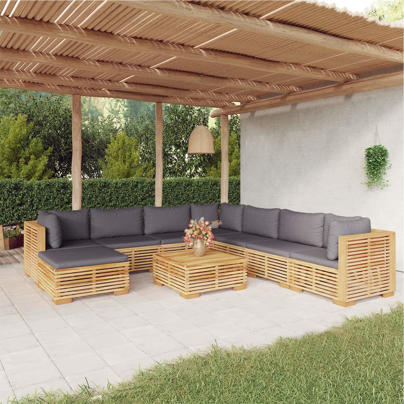 9 Piece Garden Lounge Set with Cushions Solid Teak Wood