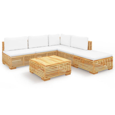 6 Piece Garden Lounge Set with Cushions Solid Teak Wood