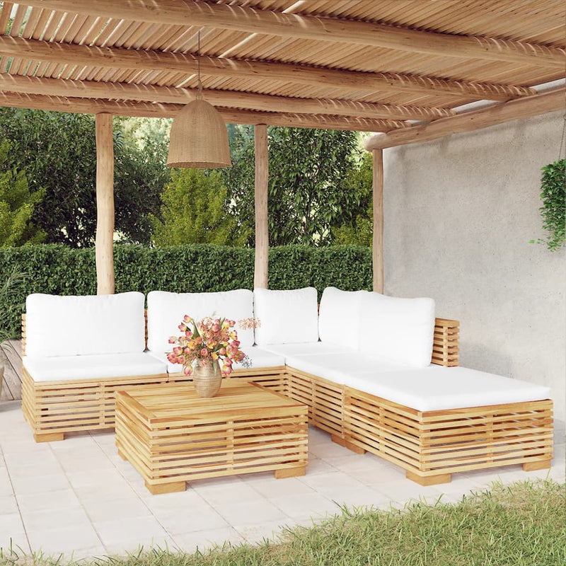 6 Piece Garden Lounge Set with Cushions Solid Teak Wood