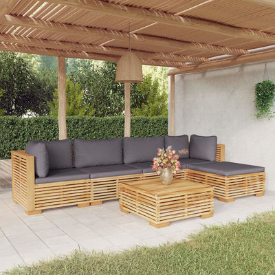 6 Piece Garden Lounge Set with Cushions Solid Teak Wood