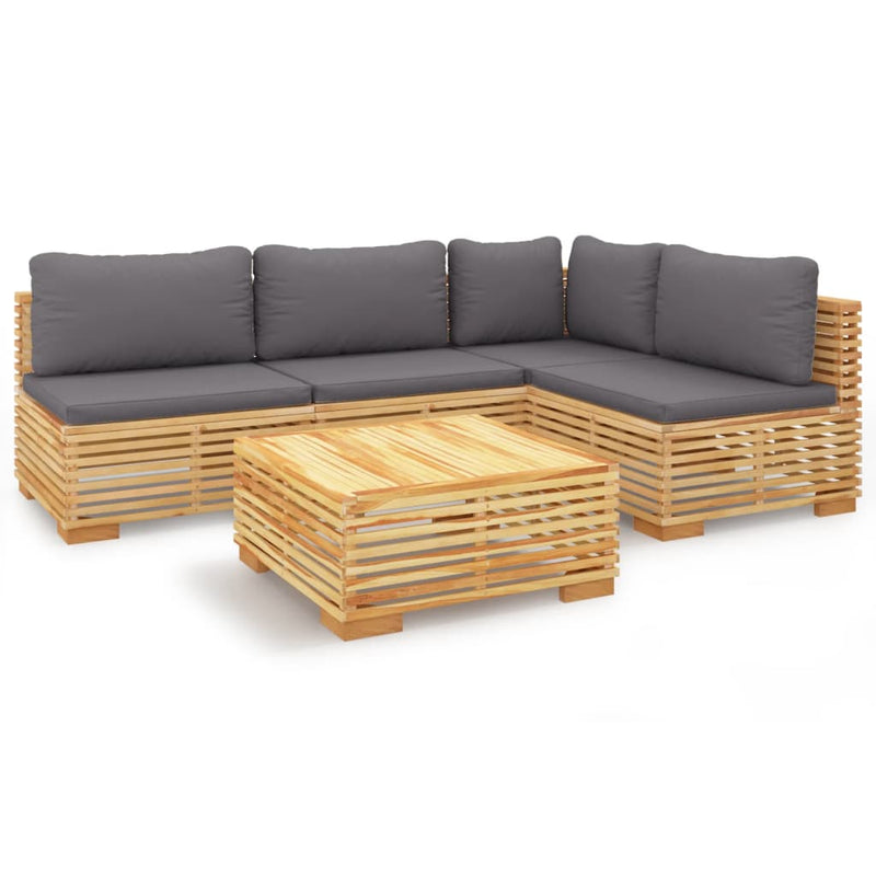 5 Piece Garden Lounge Set with Cushions Solid Teak Wood