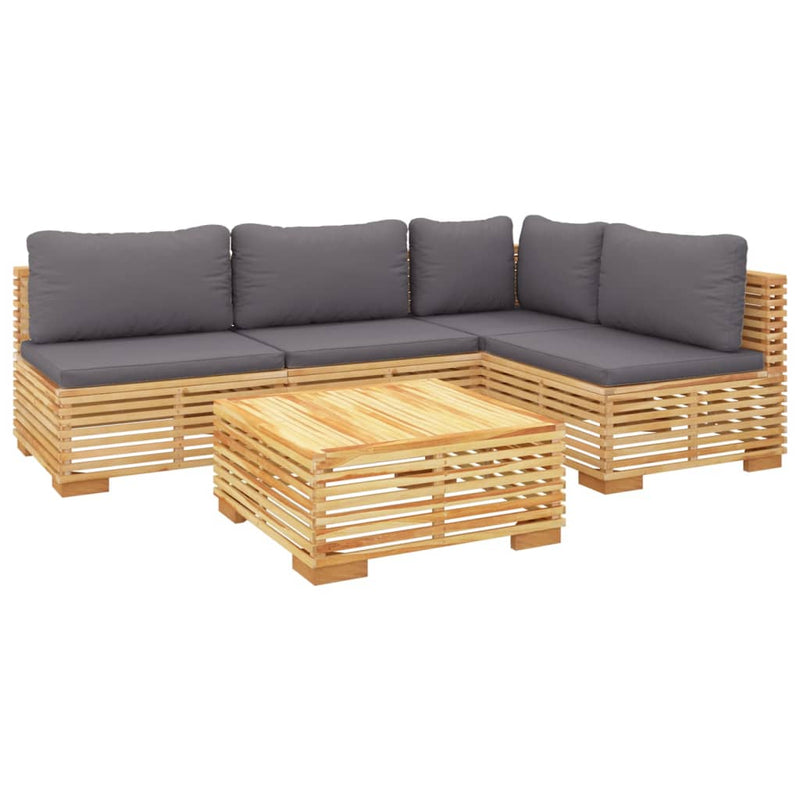 5 Piece Garden Lounge Set with Cushions Solid Teak Wood