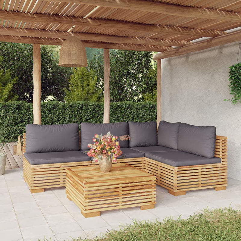 5 Piece Garden Lounge Set with Cushions Solid Teak Wood