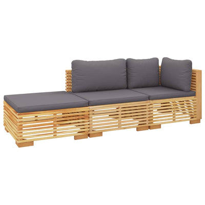 3 Piece Garden Lounge Set with Cushions Solid Wood Teak