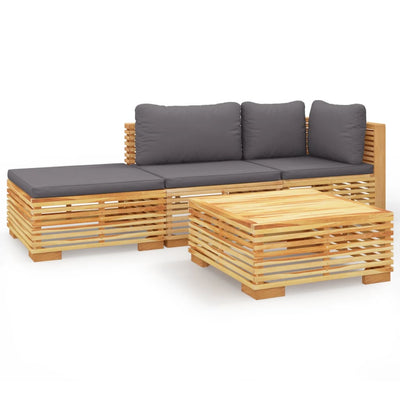 4 Piece Garden Lounge Set with Cushions Solid Wood Teak