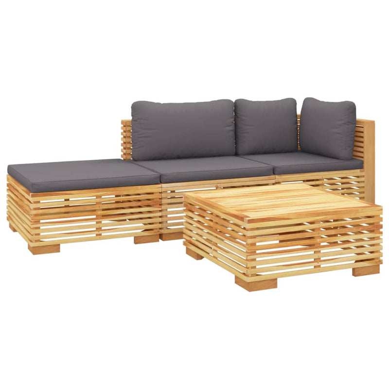 4 Piece Garden Lounge Set with Cushions Solid Wood Teak