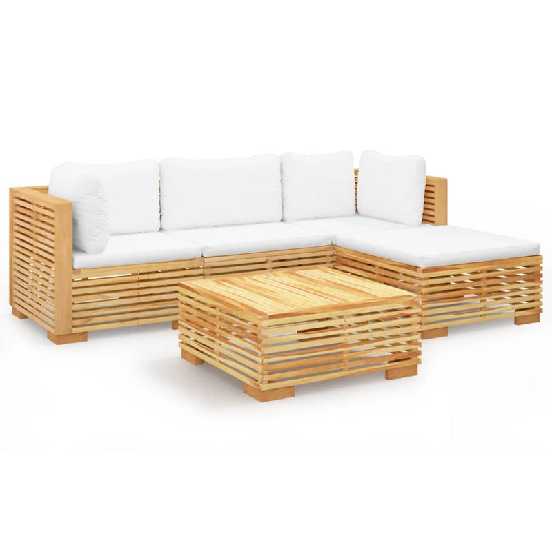 5 Piece Garden Lounge Set with Cushions Solid Wood Teak