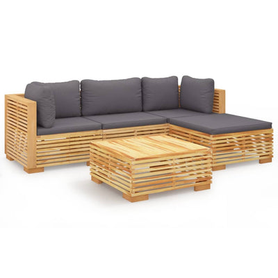 5 Piece Garden Lounge Set with Cushions Solid Wood Teak