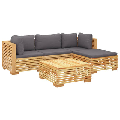 5 Piece Garden Lounge Set with Cushions Solid Wood Teak