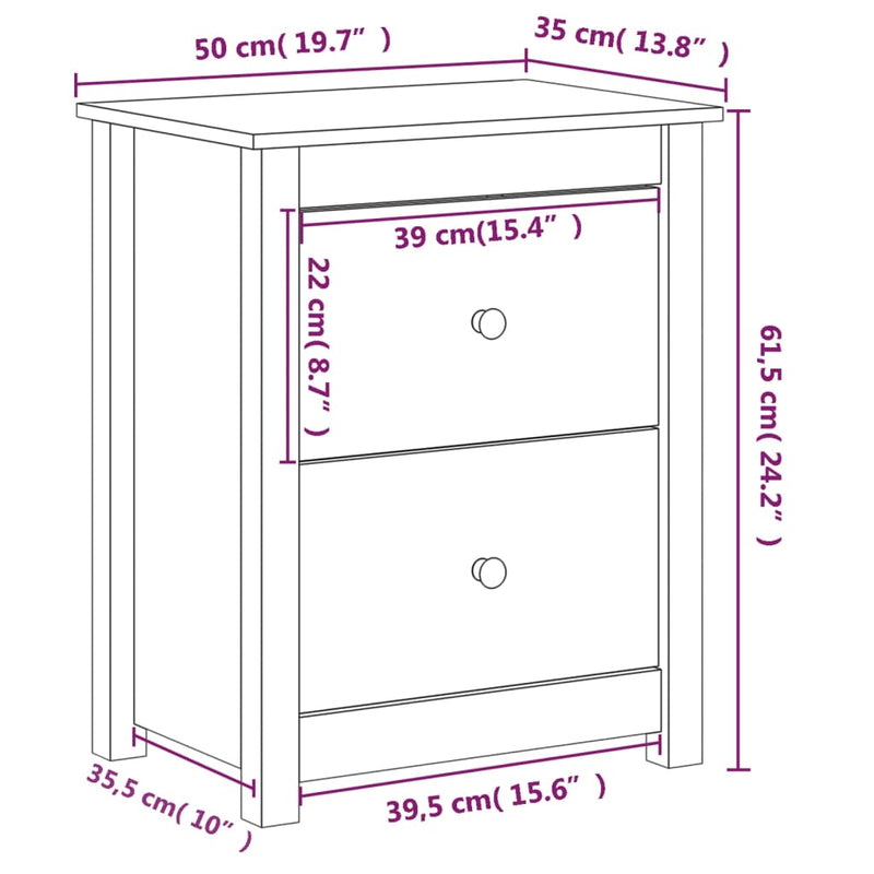 Bedside Cabinets 2 pcs 50x35x61.5 cm Solid Wood Pine