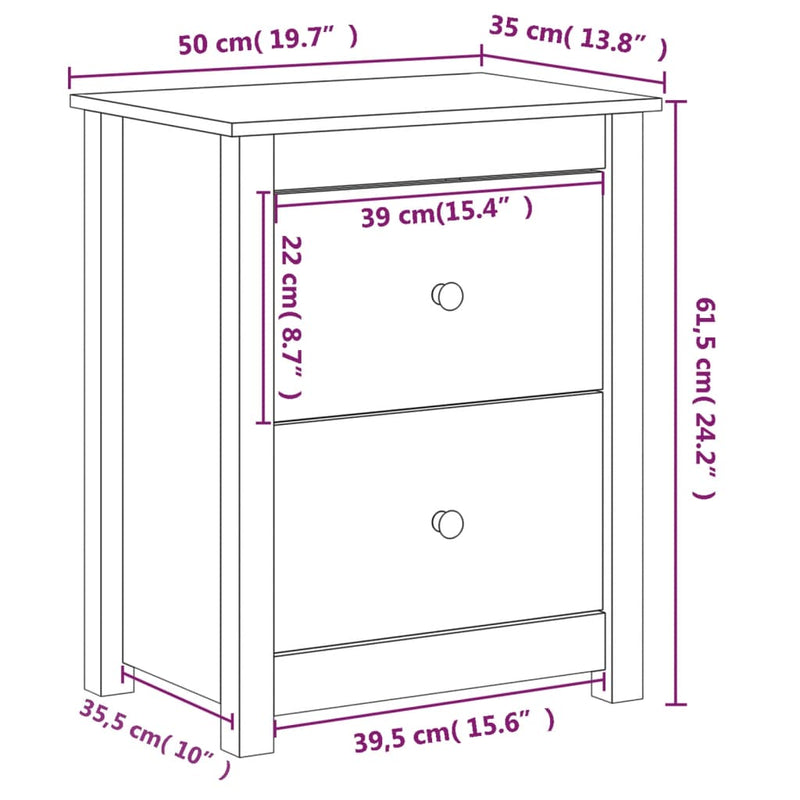 Bedside Cabinet Honey Brown 50x35x61.5 cm Solid Wood Pine