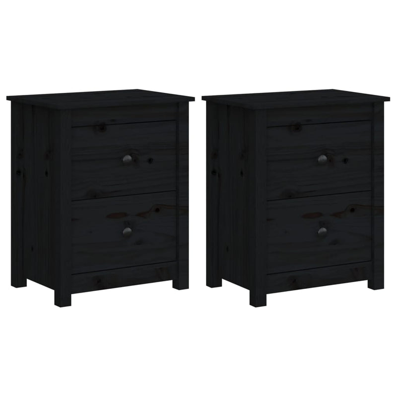 Bedside Cabinets 2 pcs Black 50x35x61.5 cm Solid Wood Pine