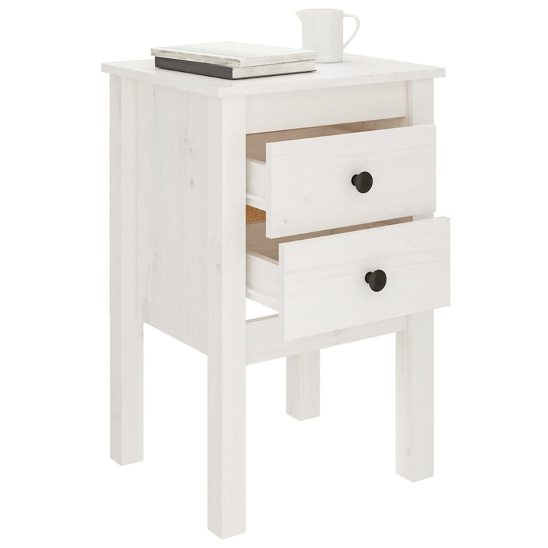 Bedside Cabinet White 40x35x61.5 cm Solid Wood Pine