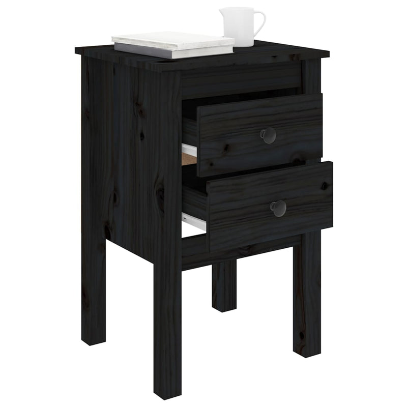 Bedside Cabinet Black 40x35x61.5 cm Solid Wood Pine