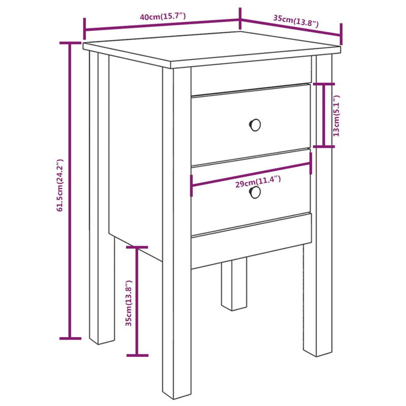 Bedside Cabinet Black 40x35x61.5 cm Solid Wood Pine