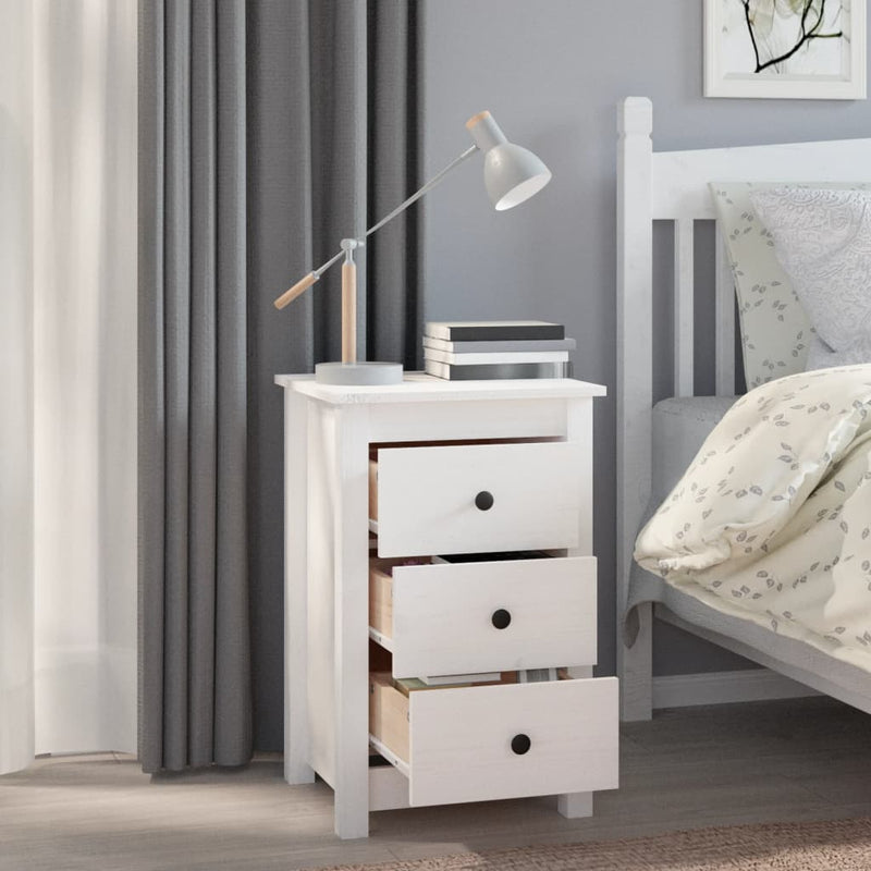 Bedside Cabinet White 40x35x61.5 cm Solid Wood Pine