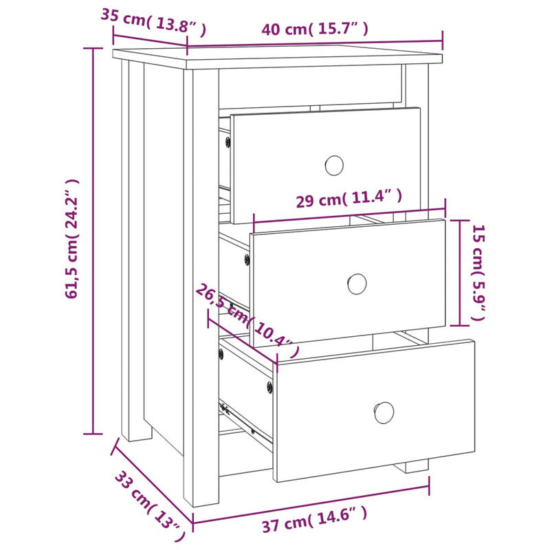 Bedside Cabinet White 40x35x61.5 cm Solid Wood Pine