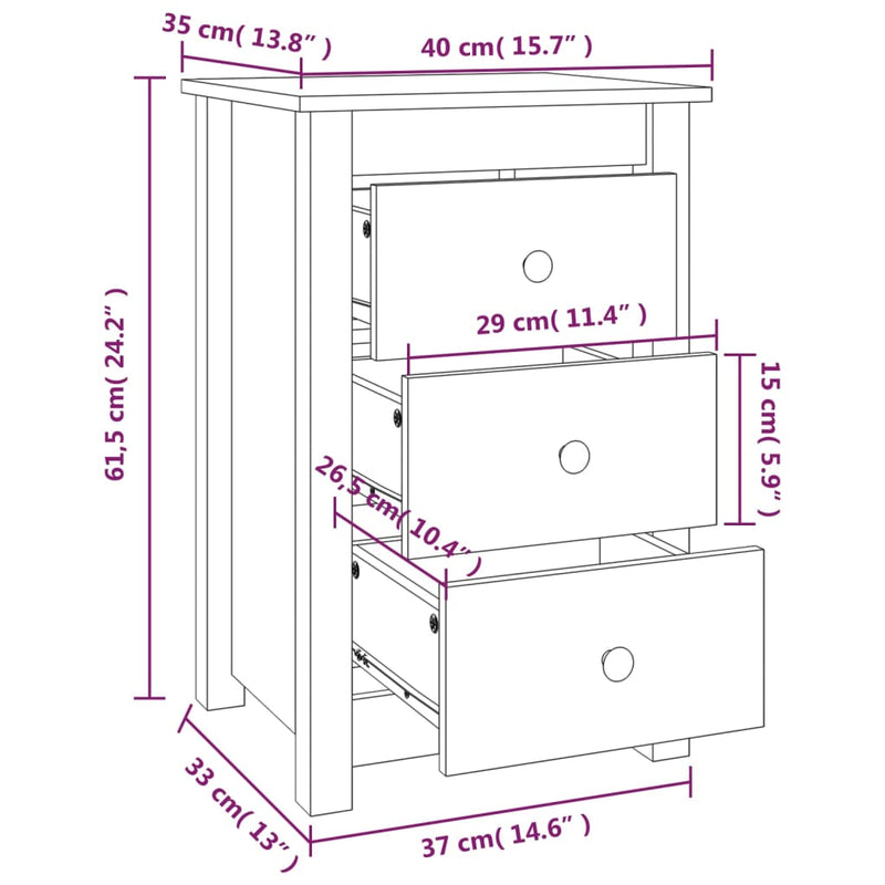 Bedside Cabinets 2 pcs White 40x35x61.5 cm Solid Wood Pine