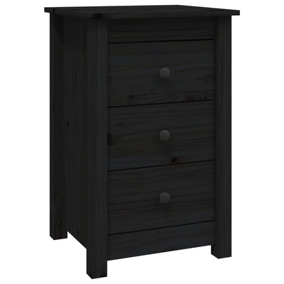 Bedside Cabinet Black 40x35x61.5 cm Solid Wood Pine