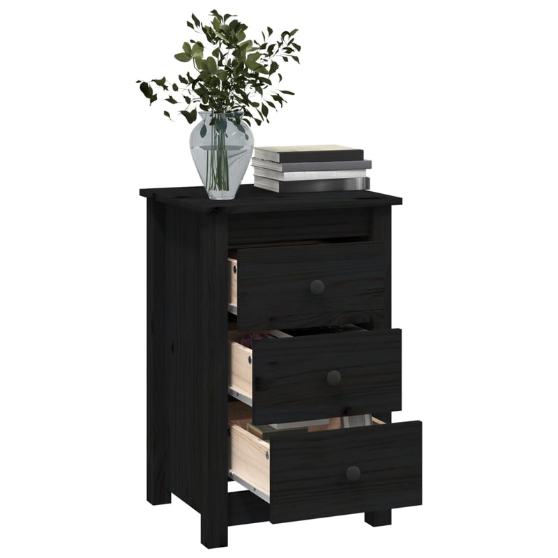 Bedside Cabinet Black 40x35x61.5 cm Solid Wood Pine