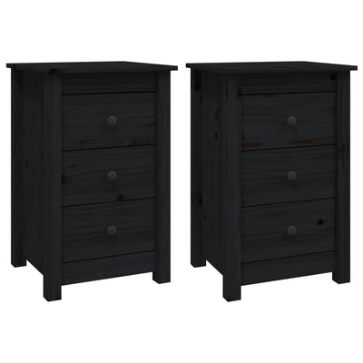 Bedside Cabinets 2 pcs Black 40x35x61.5 cm Solid Wood Pine