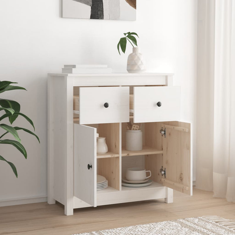 Sideboard White 70x35x80 cm Solid Wood Pine