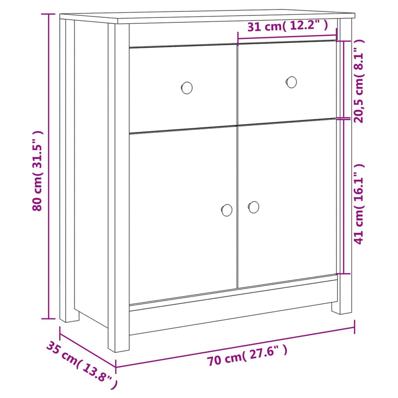 Sideboard White 70x35x80 cm Solid Wood Pine