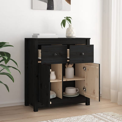 Sideboard Black 70x35x80 cm Solid Wood Pine