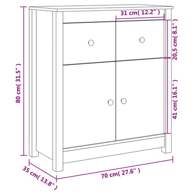 Sideboard Black 70x35x80 cm Solid Wood Pine