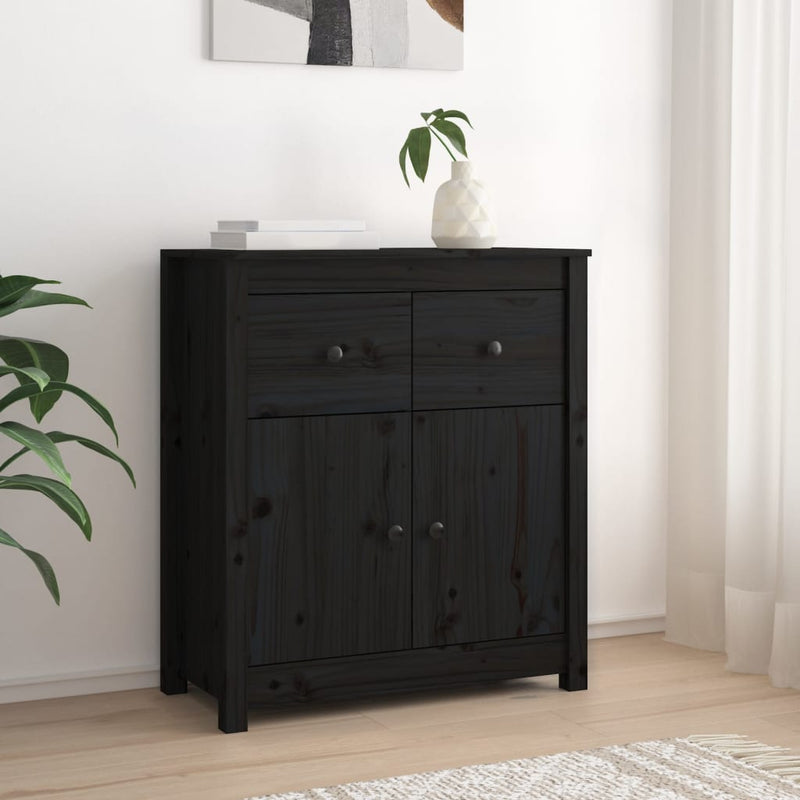 Sideboard Black 70x35x80 cm Solid Wood Pine